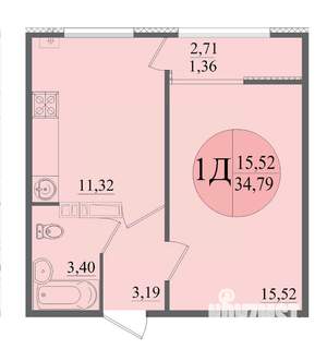 1-к квартира, вторичка, 35м2, 5/12 этаж