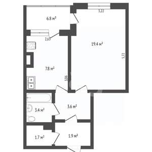 1-к квартира, вторичка, 42м2, 1/9 этаж