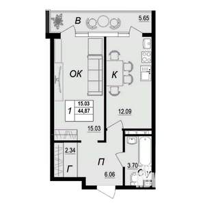 1-к квартира, вторичка, 45м2, 9/10 этаж