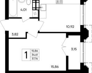1-к квартира, вторичка, 38м2, 8/9 этаж