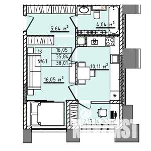 1-к квартира, строящийся дом, 38м2, 4/5 этаж