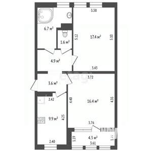 2-к квартира, вторичка, 61м2, 6/10 этаж