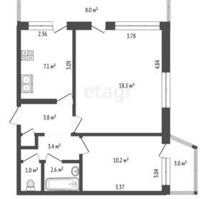 2-к квартира, вторичка, 58м2, 4/12 этаж