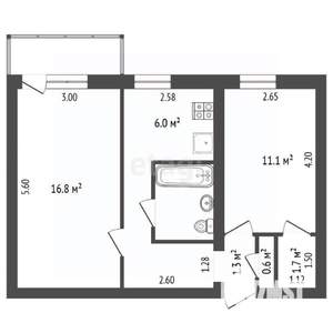 2-к квартира, вторичка, 46м2, 5/5 этаж