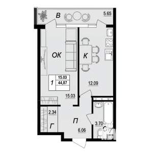 1-к квартира, вторичка, 45м2, 8/10 этаж