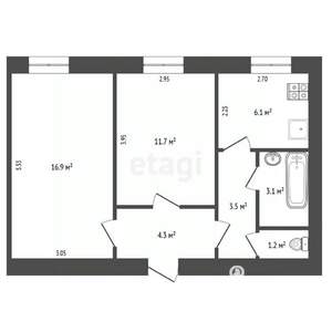 2-к квартира, вторичка, 47м2, 3/3 этаж