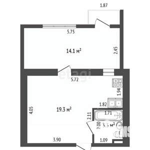 1-к квартира, вторичка, 35м2, 1/5 этаж