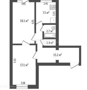 2-к квартира, вторичка, 62м2, 2/2 этаж