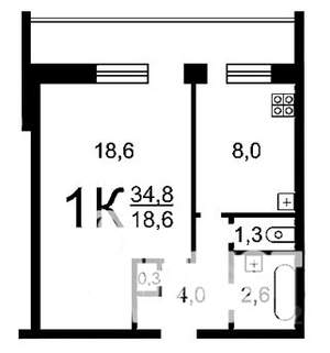 1-к квартира, вторичка, 35м2, 1/5 этаж