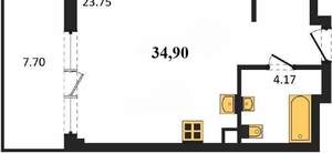 Студия квартира, вторичка, 35м2, 1/5 этаж