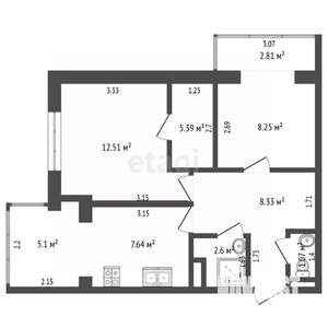 2-к квартира, вторичка, 47м2, 2/7 этаж