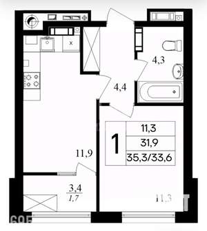 1-к квартира, вторичка, 35м2, 6/8 этаж