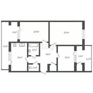3-к квартира, вторичка, 69м2, 2/5 этаж