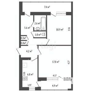 2-к квартира, вторичка, 50м2, 2/9 этаж