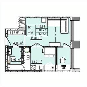 1-к квартира, строящийся дом, 32м2, 3/5 этаж