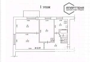 3-к квартира, вторичка, 51м2, 1/5 этаж