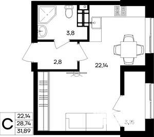 Студия квартира, строящийся дом, 32м2, 9/9 этаж