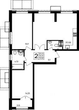 2-к квартира, строящийся дом, 79м2, 2/9 этаж