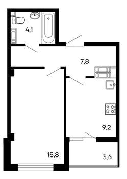 1-к квартира, строящийся дом, 41м2, 2/9 этаж