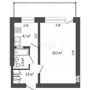 1-к квартира, вторичка, 32м2, 4/5 этаж