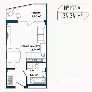 1-к квартира, вторичка, 34м2, 5/5 этаж