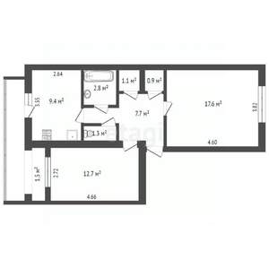 2-к квартира, вторичка, 57м2, 5/5 этаж