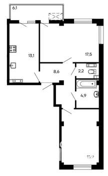 2-к квартира, строящийся дом, 68м2, 5/9 этаж