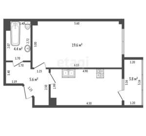 1-к квартира, вторичка, 42м2, 2/6 этаж