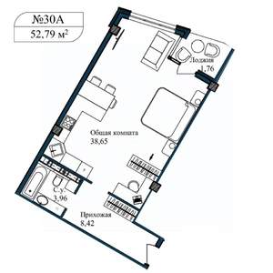 1-к квартира, вторичка, 55м2, 4/5 этаж