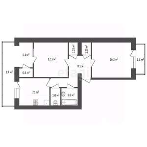 2-к квартира, вторичка, 55м2, 5/5 этаж