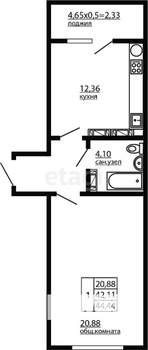 1-к квартира, вторичка, 43м2, 9/10 этаж