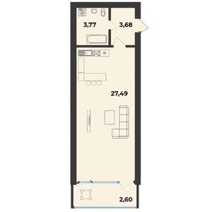 Студия квартира, строящийся дом, 37м2, 5/10 этаж