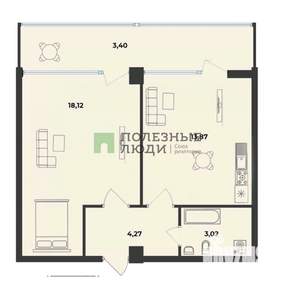 1-к квартира, вторичка, 44м2, 8/10 этаж