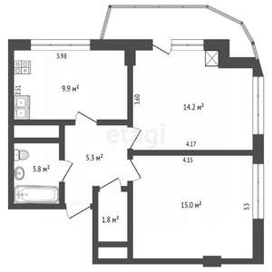 2-к квартира, вторичка, 52м2, 2/10 этаж