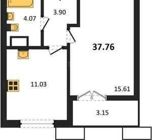 1-к квартира, вторичка, 38м2, 5/9 этаж