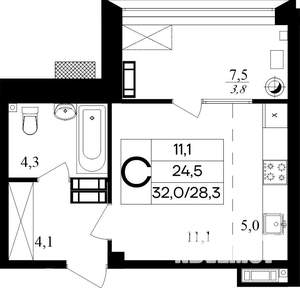 Студия квартира, строящийся дом, 32м2, 1/8 этаж