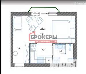 Студия квартира, вторичка, 24м2, 1/4 этаж