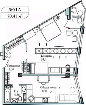 2-к квартира, сданный дом, 71м2, 5/5 этаж