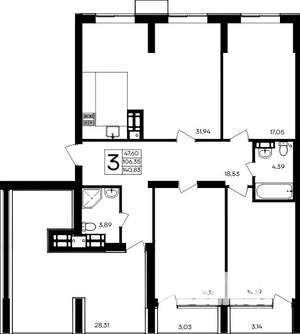 3-к квартира, строящийся дом, 141м2, 9/9 этаж