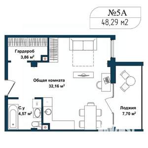 1-к квартира, вторичка, 48м2, 1/5 этаж