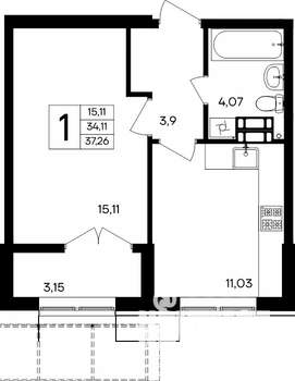 1-к квартира, строящийся дом, 38м2, 2/9 этаж