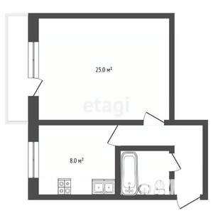1-к квартира, вторичка, 33м2, 1/6 этаж