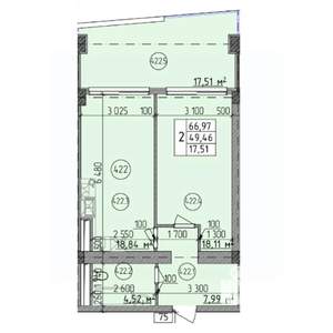 2-к квартира, строящийся дом, 67м2, 4/9 этаж