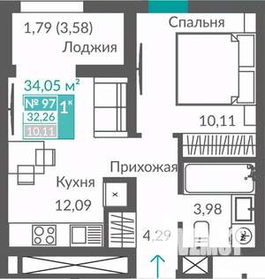 1-к квартира, строящийся дом, 32м2, 12/12 этаж