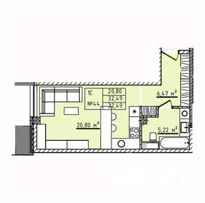 1-к квартира, строящийся дом, 33м2, 1/5 этаж