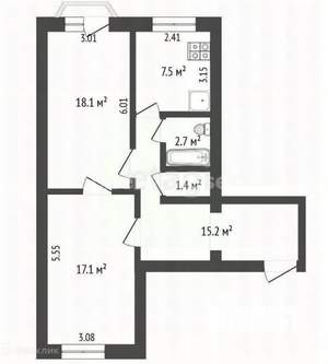 2-к квартира, вторичка, 62м2, 2/2 этаж