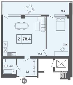 2-к квартира, строящийся дом, 78м2, 4/11 этаж