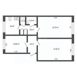 3-к квартира, вторичка, 68м2, 2/2 этаж