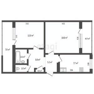 2-к квартира, вторичка, 56м2, 9/9 этаж